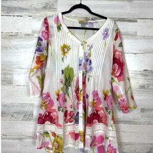 Peppermint Bay womens XS white pink lace boho 3/4 sleeve blouse top lightweight